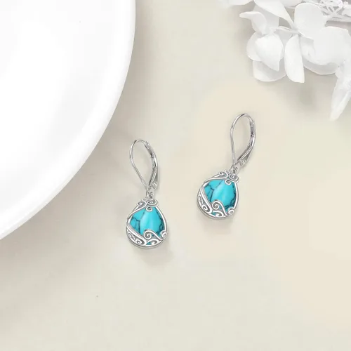 Vista 81 de Aretes colgantes con forma de lágrima de filigrana de piedra lunar de plata de ley 925 con cierre de palanca para mujer, regalos de joyería