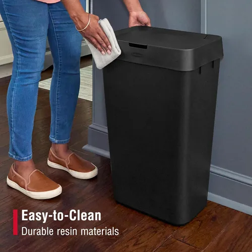 Vista 6 de Rubbermaid Touch-Top - Bote de basura de cocina con tapa, 12.2 galones, color negro, contenedor de basura para el hogar, cocina, apartamento/garaje