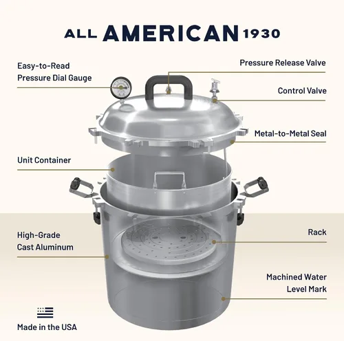 Vista 2 de All American 1930 1925X Esterilizador - 25 qt - Esterilizador no eléctrico - Adecuado para cualquier fuente de calor - Incluye estante - Fabricado