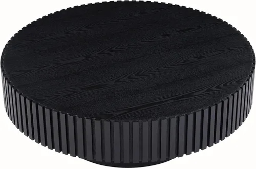 Vista 4 de KEVINSPACE Mesa de centro redonda de 35.43 pulgadas para sala de estar, pedestal de madera redonda, mesa de centro para sala, mesa de centro, Negro