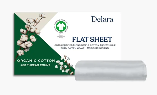 Vista 10 de GOTS Certified 100% Organic Cotton Flat Sheet, 400TC Long Staple Cotton, Ultra Soft, Silky, Moisture-Wicking, Smooth & Breathable, Best Sheets for