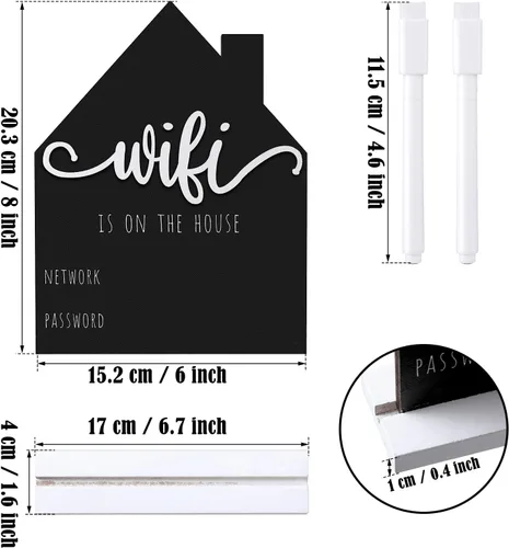 Vista 3 de Letrero de Contraseña con Patrón WiFi para Invitados del Hogar Mesa de Madera Letrero con Patrón WiFi de Madera con Tablero Pluma Borrable Pizarra