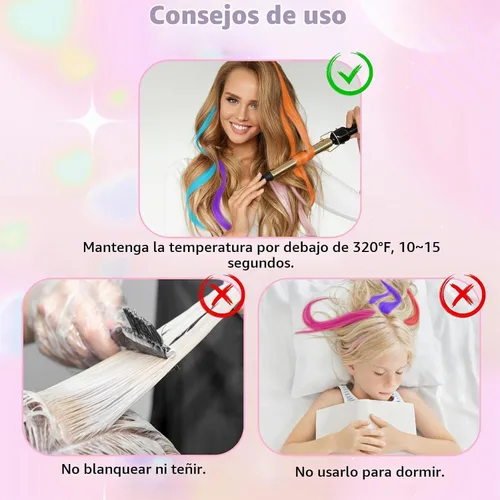 Vista 6 de Kyerivs 48 extensiones de cabello con clip de colores, regalo para niñas, extensiones de cabello arcoíris de 20 pulgadas para niñas, accesorios