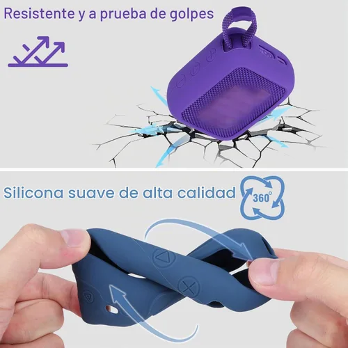Vista 6 de Funda de silicona Lebakort compatible con altavoz portátil JBL GO 4 (Funda negra)
