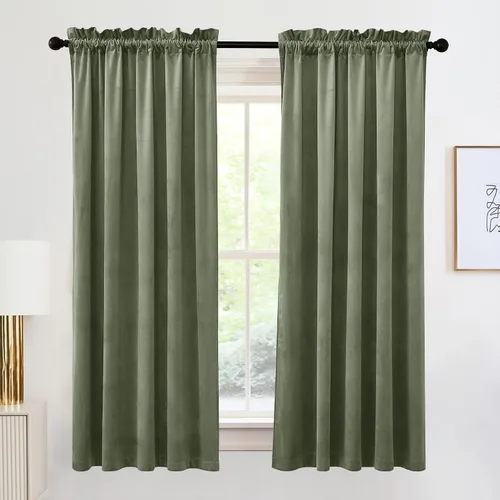 Vista 80 de RYB HOME Cortinas opacas de terciopelo para dormitorio, aislamiento térmico, privacidad, luz solar, bloqueo de calor, cortinas lujosas con bolsillo