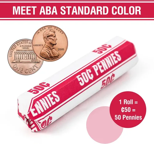 Vista 3 de THEBLUETOUCH 100 unidades de envoltorios de monedas de Penny, colores brillantes e impresión clara, rollos de monedas planos blancos para monedas