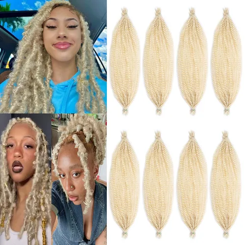 Vista 54 de Cabello de Envoltura Pre-Esponjado de 8 Pulgadas, 3 Paquetes, Cabello Afro Twist Pre-Separado Elástico para Locs, Cabello Afro Twist Negro Natural