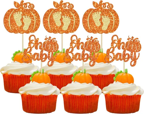 Vista 10 de Ephlyn 1 decoración para pastel de calabaza dulce y dorada, calabaza con purpurina azul y dorada, decoración para pastel de baby shower, temática