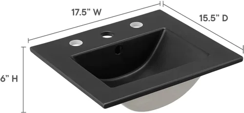 Vista 3 de Modway EEI-5068-BLK Cayman - Lavabo de baño de 18 pulgadas, color negro