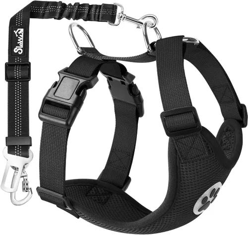 Vista 24 de SlowTon Arnés de Cinturón de Seguridad para Perro para Coche, Arnés de Coche para Perros Ajustable de Malla Transpirable y Arnés de Cinturón