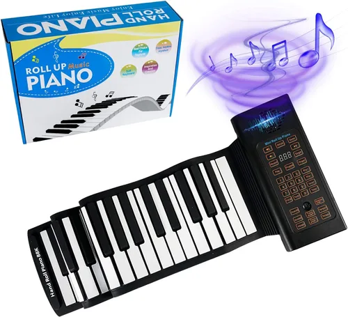 Vista 8 de Piano enrollable de 49 teclas con bolsa de transporte, 8 tonos diferentes, batería de litio recargable incorporada, altavoces integrados de 2 W