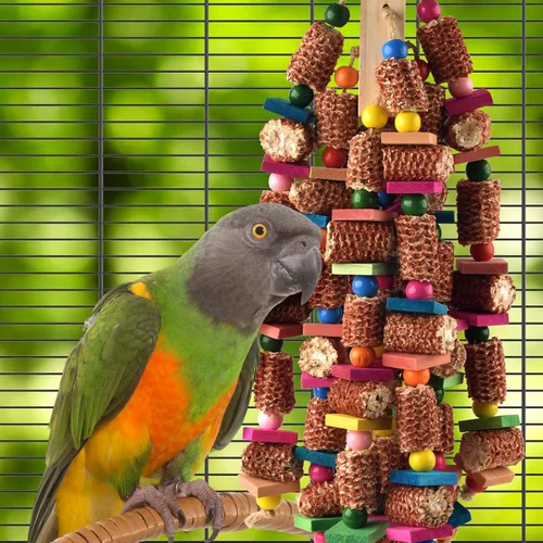 Vista 7 de DBNESS Juguetes para pájaros para loros, 22 pulgadas, juguetes masticables de loro grande de madera natural y mazorca de maíz, juguete