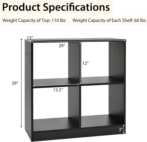 Vista 3 de Giantex Estantería de 4 cubos color negro – Estantería abierta independiente de 2 niveles con dispositivo antivuelco, organizador de almacenamiento
