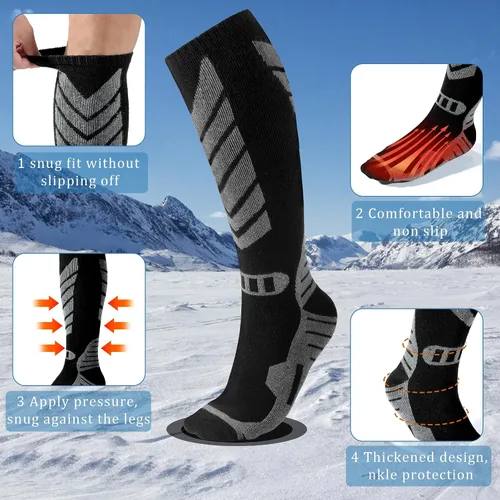 Vista 5 de wanchel Merino Wool Ski Socks - 2 Pairs Knee High Skiing Socks, Winter Warm Snowboard Thermal Socks