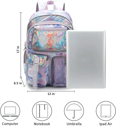 Vista 3 de Robhomily Mochila de 17 pulgadas para niñas con múltiples bolsillos, Hacer Magic-pink, Mochila escolar para niñas