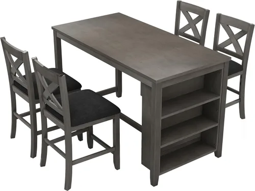 Vista 3 de Juego de mesa de comedor de altura de mostrador, juego de mesa de bar de madera de 5 piezas con mesa de comedor de almacenamiento grande, diseño que