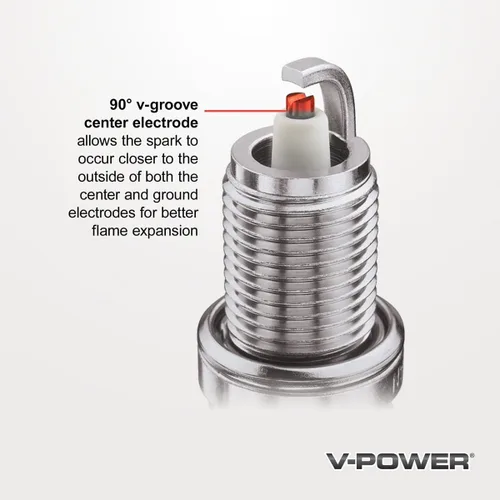 Vista 3 de 4 bujías NGK V-Power para Jeep Compass 2.0L 2.4L L4 2007-17 Patented V-cut nickel electrode concentrates spark for better fuel economy.