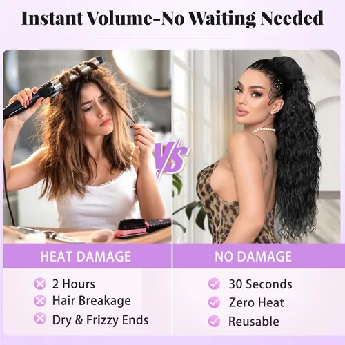 Vista 7 de Extensión de cola de caballo con cordón, extensión de cola de caballo larga y rizada para mujeres negras, extensiones de cabello negro de 26