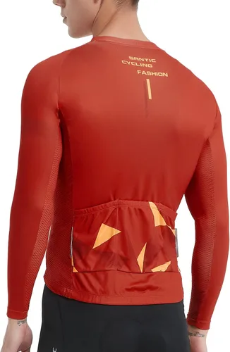 Vista 88 de Santic - Camiseta de ciclismo para hombre, manga larga, reflejante, cremallera completa, con bolsillos