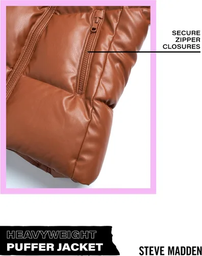 Vista 4 de Steve Madden Chaqueta para niña Abrigo acolchado de cuero sintético pesado para niñas (4-16)