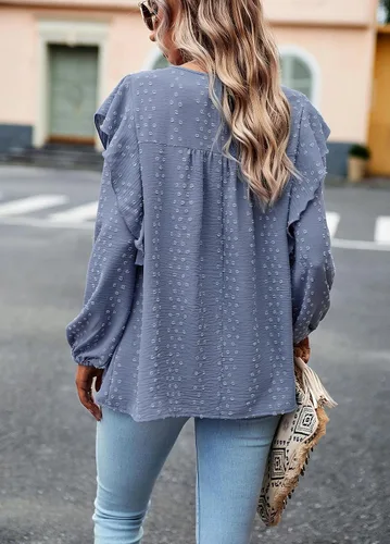 Vista 2 de PRETTYGARDEN Blusa tipo túnica de punto suizo de ganchillo para mujer 2023