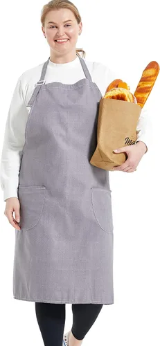 Vista 29 de Delantales de algodón y lino para hornear, talla grande, para mujer, con bolsillos, cocina