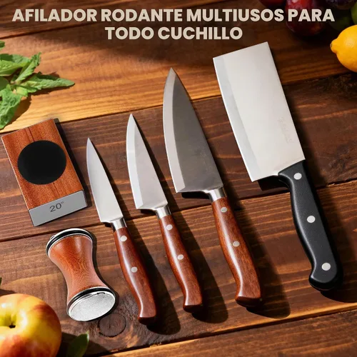 Vista 7 de Kit de afilador de cuchillos enrollables, herramienta de afilado de cuchillos con discos reemplazables de diamante y cerámica, base magnética