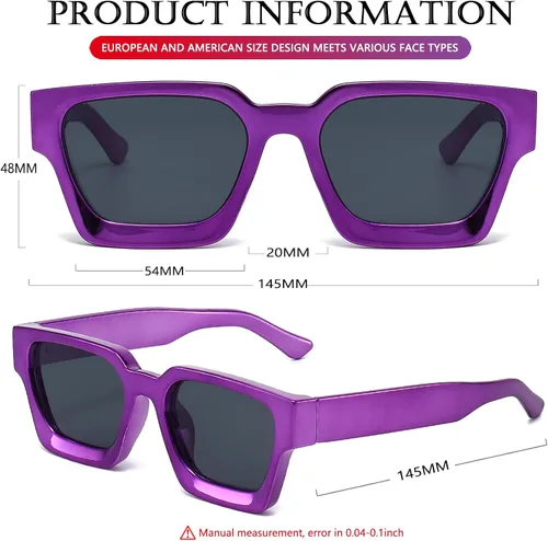 Vista 119 de AIEYEZO Gafas de sol cuadradas para mujeres y hombres, gafas de sol cuadradas con montura gruesa, estilo de diseñador simple