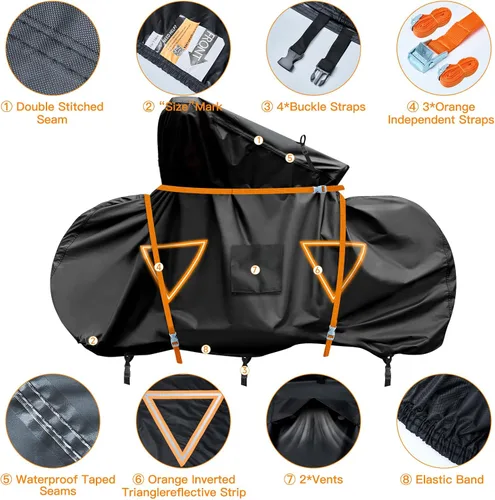 Vista 3 de NEVERLAND - Funda para bicicleta de transporte 2 600D impermeable con correas Heavy Duty Bike Rack Cover Fits 2 Bikes, 5-Layer Ripstop Oxford