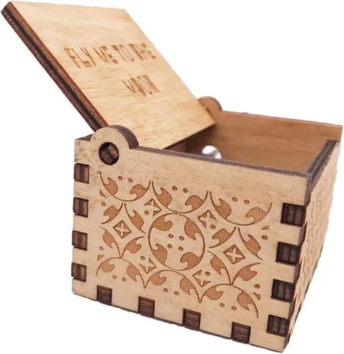 Vista 5 de Youtang Regalos para ella él, caja de música de madera Fly Me to The Moon, cajas musicales de madera grabadas antiguas, regalos para amantes