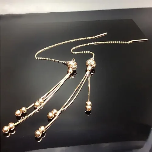 Vista 5 de SAGEKING 2024 New 585 Purple Gold Plated 14K Rose Gold New Double Round Bead Soft Chain Tassel Long Drop Earrings For Women Luxury Classic Jewelry