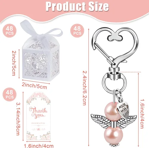 Vista 2 de OurWarm 48 regalos de baby shower, incluyendo bonitos llaveros de ángel, cajas de regalo y tarjetas de agradecimiento para regalos de bautismo