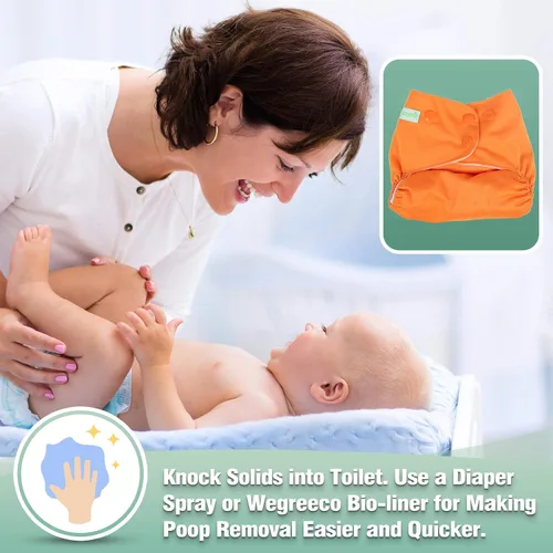 Vista 5 de wegreeco Pañales de tela, paquete de 6 con 6 insertos y 1 bolsa húmeda, pañales de tela lavables para bebés, talla única ajustable reutilizable