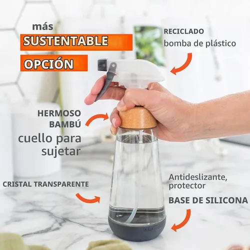 Vista 4 de Full Circle Botella de spray de vidrio lista para recargar, bambú, silicona, gris