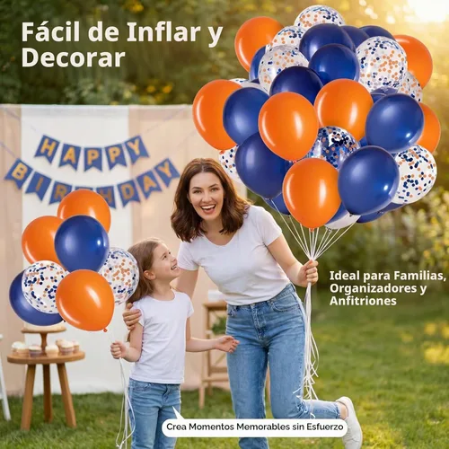Vista 4 de Orange Navy Blue Balloons 12 Inch 50 Pack Latex Confetti Party Decorations Azul marino y naranja