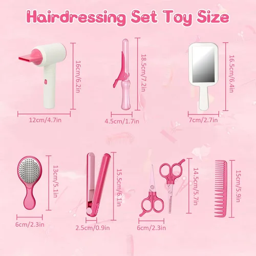 Vista 3 de RedCrab Juguetes de peluquería para niñas, 45 piezas de peluquería con secador de pelo, peine, joyas brillantes para el cabello, juego de peinado