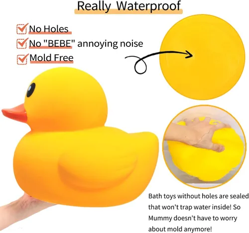 Vista 3 de 10.3 pulgadas Sin Agujero Gigante/Grande Impermeable Sin Ruido 'Bebe' Pato de Goma Divertido Amarillo/Ducikes Juguete de Baño/Piscina/Agua Sin