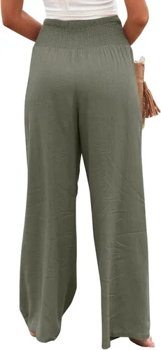 Vista 3 de Yanekop Pantalones deportivos de yoga para mujer, cómodos, de pierna ancha, palazzo, pantalones de descanso de cintura alta con bolsillos