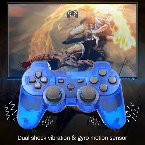 Vista 3 de Rzzhgzq 2 Pack PS3 Wireless Controller P3 Controller Wireless Bluetooth Gamepad with USB Charger Cable for PS3 Console (Clear Blue+Clear Red)