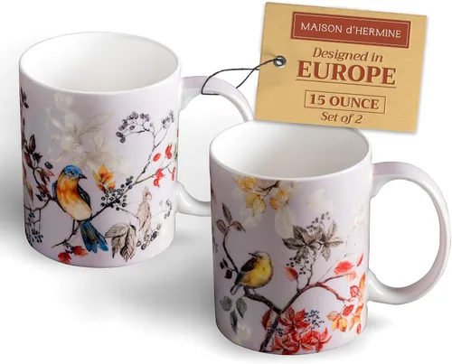 Vista 16 de Maison d' Hermine Taza de café con asas, tazas de porcelana fina de hueso, paquete de una taza de té para bebidas calientes, capuchino, latte