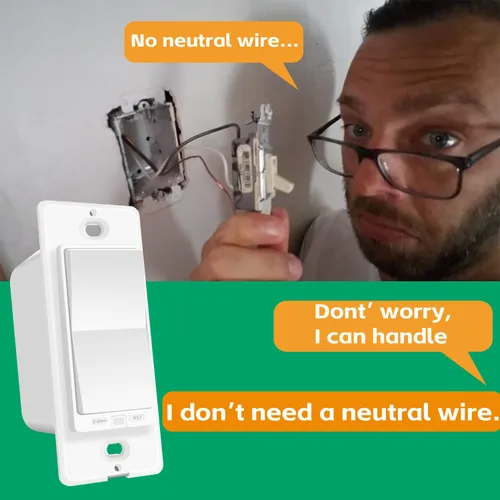 Vista 2 de Interruptor Inteligente Zigbee sin Neutro Requerido Interruptor de Luz Inteligente de Paleta Basculante de 1 Canal Compatible con Alexa