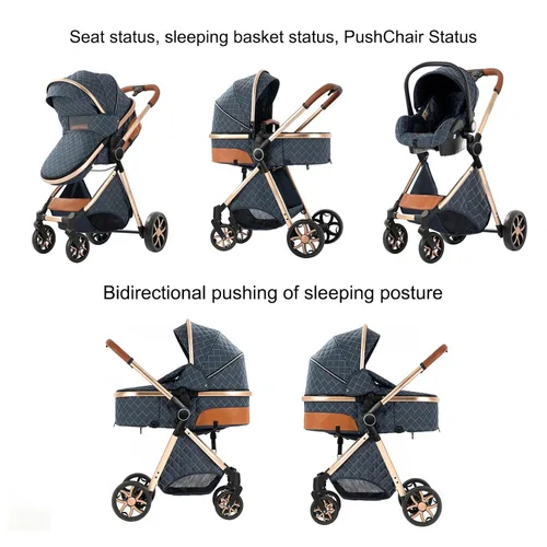 Vista 4 de Cochecito de bebé 2 en 1 con modo moisés, cochecito reversible, plegable con un solo clic, cochecito de viaje para recién nacido, cochecito