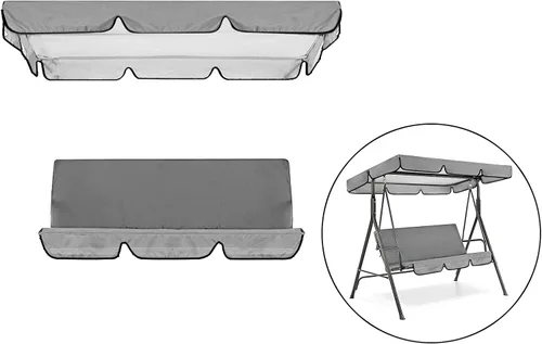 Vista 7 de Gazechimp Columpio de jardín, 3 asientos, columpio, toldos, funda de cojín para asiento de patio, hamaca de repuesto impermeable, color gris