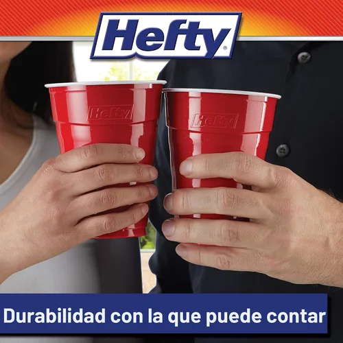 Vista 6 de Vasos de Plástico Desechables Hefty Party On, Rojos, 18 Onzas, 50