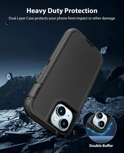 Vista 3 de Jelanry - Funda para iPhone 15 5G, protección resistente, resistente, color negro Dropproof & Dual-Layer Protective Back Cover with Port Anti