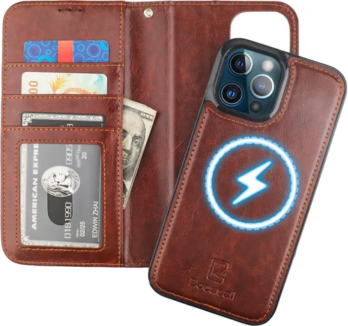 Vista 11 de Bocasal Funda tipo cartera desmontable para iPhone 13 Pro Max con bloqueo RFID, ranuras para tarjetas, soporte de cuero PU premium, soporte