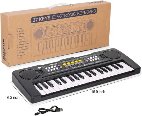 Vista 4 de Teclado de piano para niños, 37 teclas, instrumento de juguete musical para niños, teclado electrónico para niños y niñas de 3 a 7 años (negro)