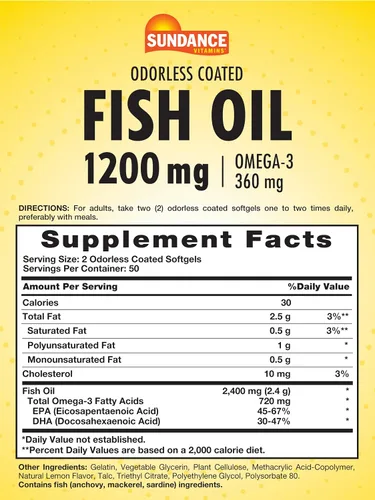Vista 2 de Sundance Aceite de pescado inodoro 1200 mg 100 cápsulas blandas