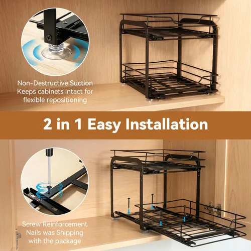 Vista 5 de Organizador de especias para cocina, estantes de especias extraíbles para armarios interiores, organización de estante de especias de 2 niveles