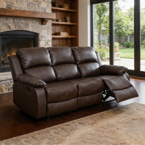 Vista 11 de Sofá reclinable de cuero, juego de muebles de sofá biplaza reclinable manual de 2 asientos, moderno sofá biplaza reclinable con reposabrazos